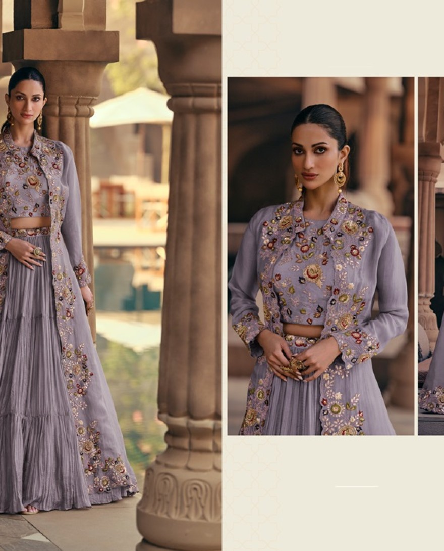 5532 A - LAVENDER COLOUR LEHENGA WITH FANCY KOTI FRONT AND BACK EMBROIDERED
